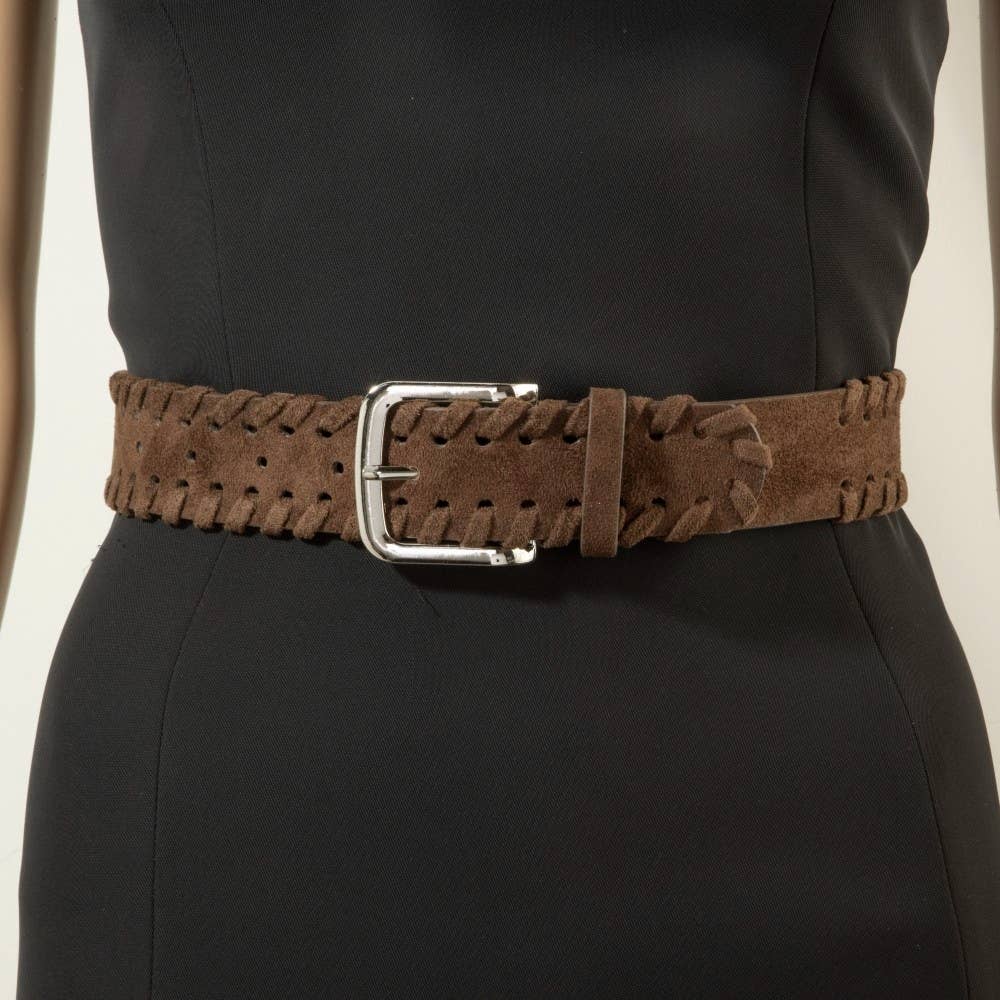 Wide Vegan Leather Whipstitch Edge Belt