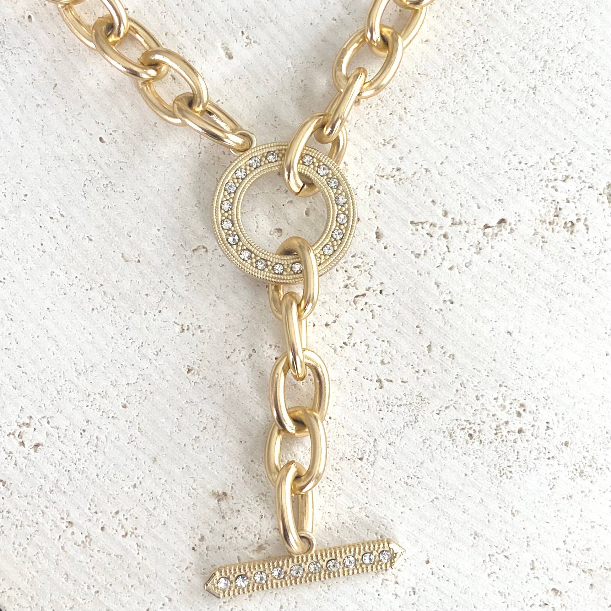 Chunky Y Chain Matte Gold Necklace 