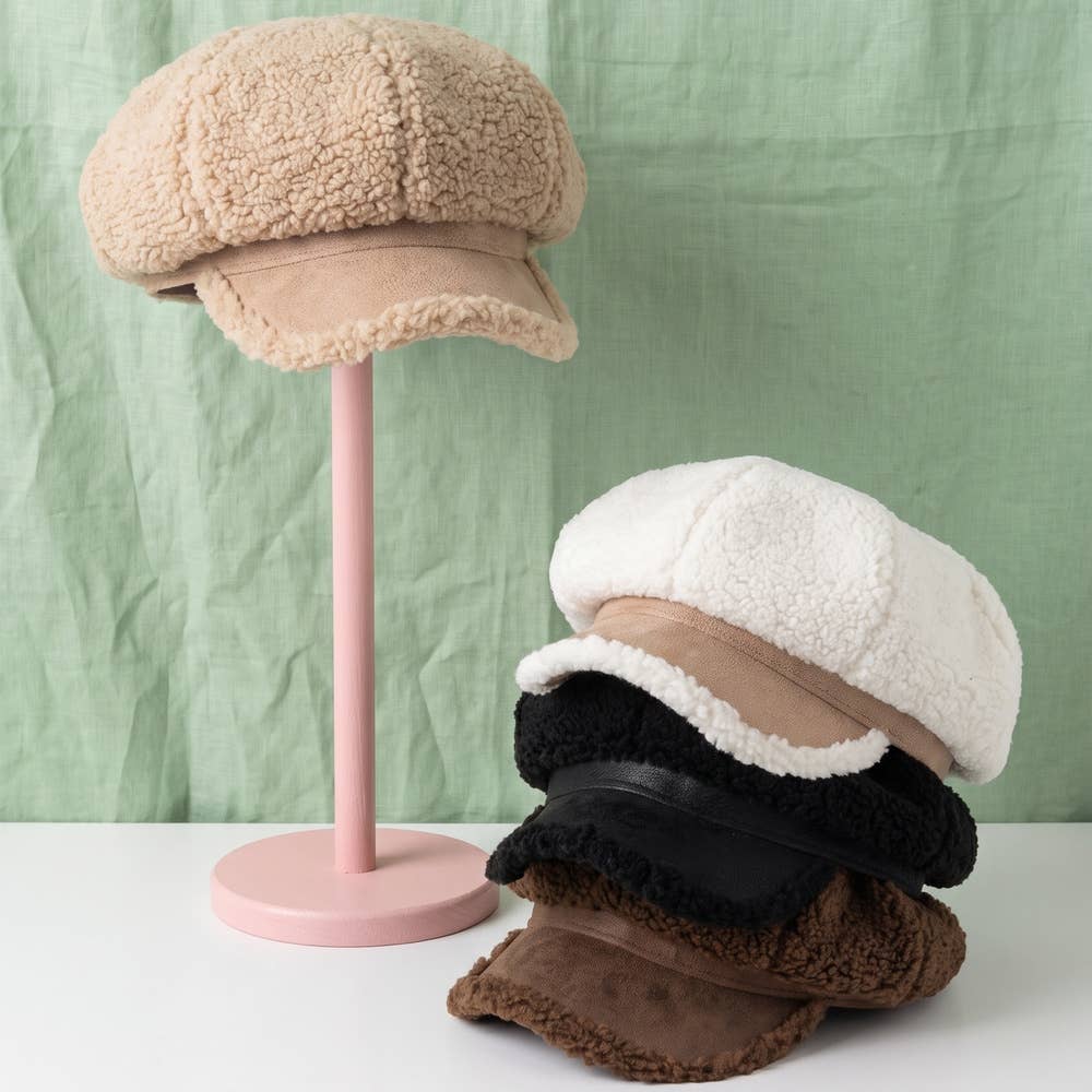 Sherpa Fleece Baker Boy Cap