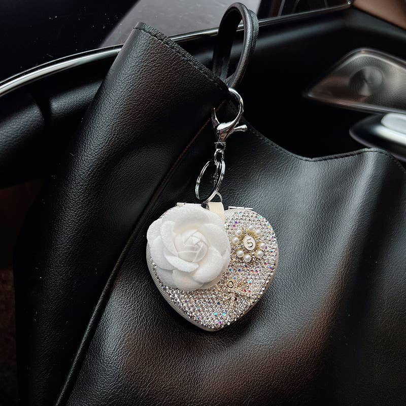 Heart Mirror Keychain with Flower and Pearl Charm 60261