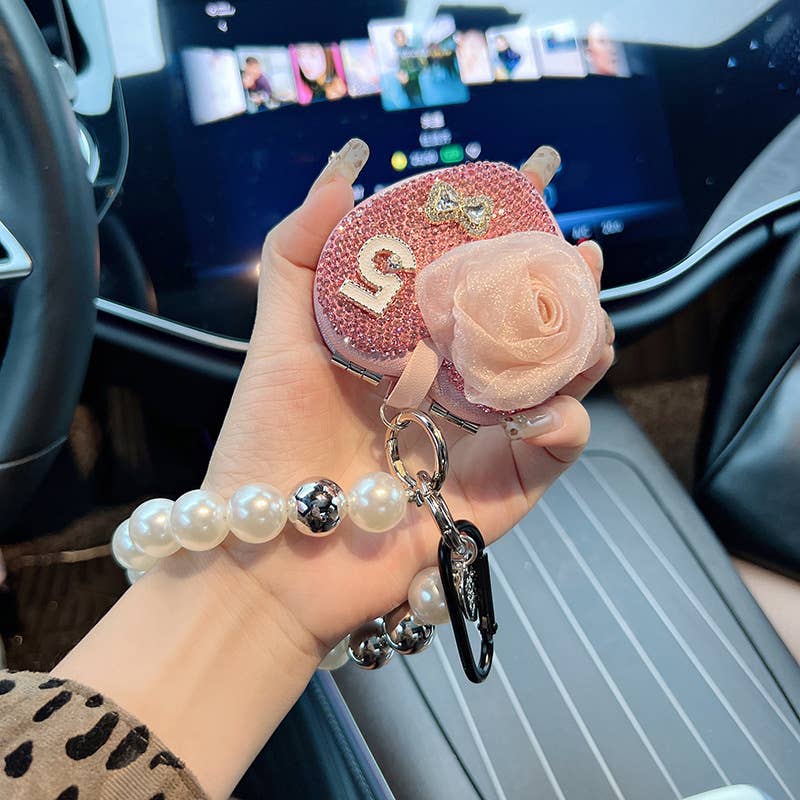 Heart Mirror Keychain with Flower and Pearl Charm 60261