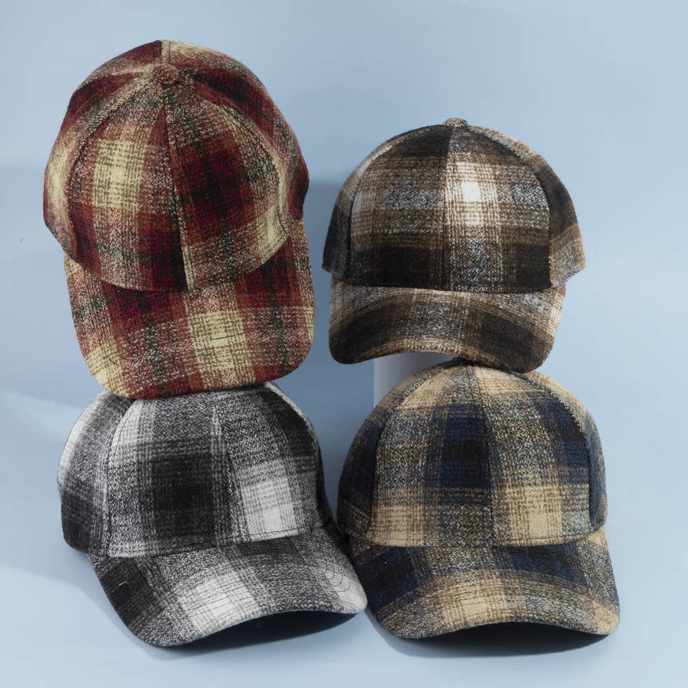Shadow Plaid Curved Brim Baseball Cap
