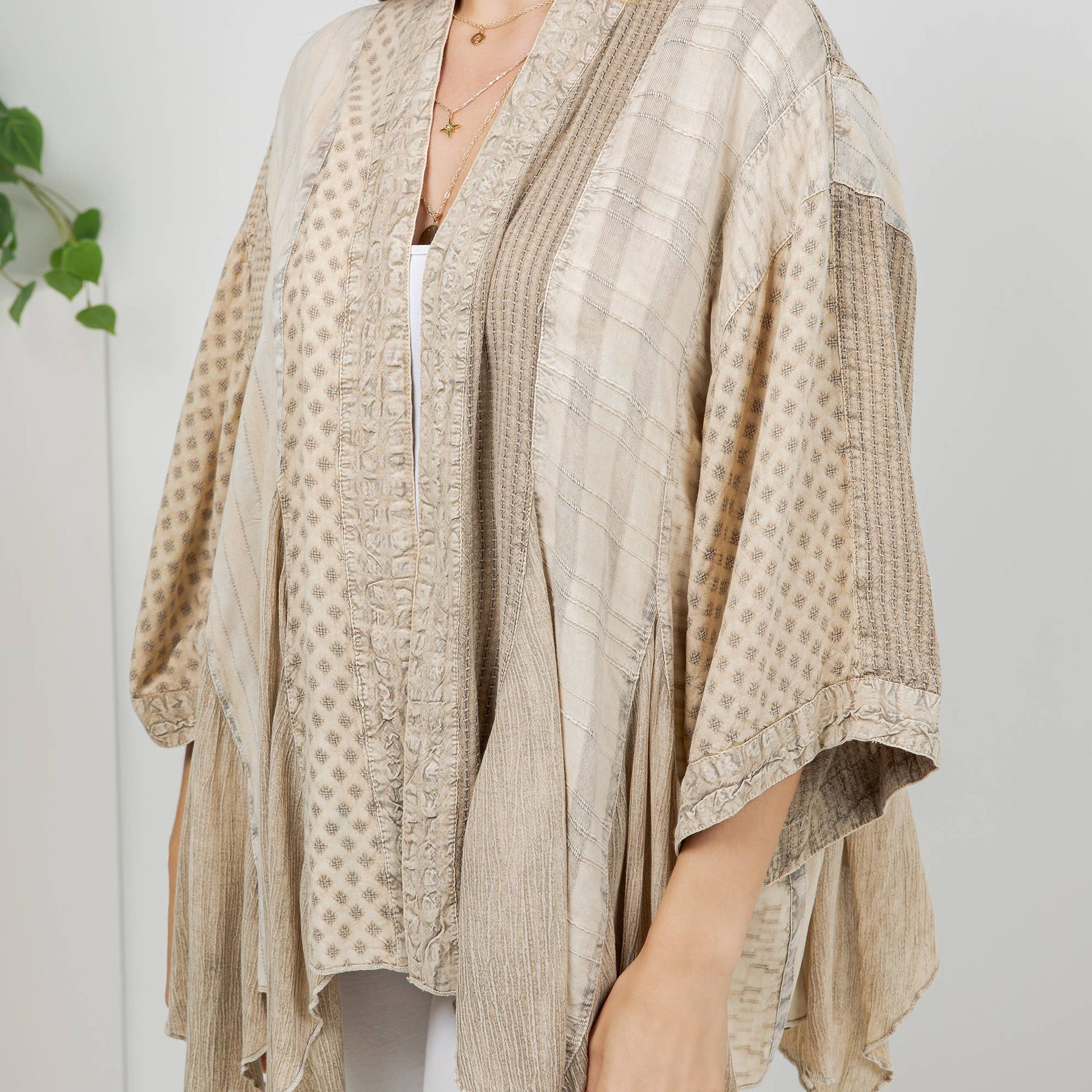 Boho Summer Lightweight Mixed Pattern Kimono Shrug Top