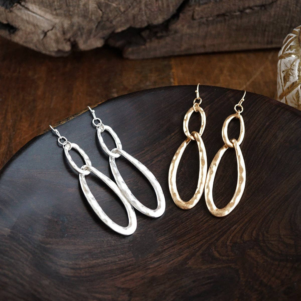 Molten Loop – Hammered Oval Link Drop Earrings