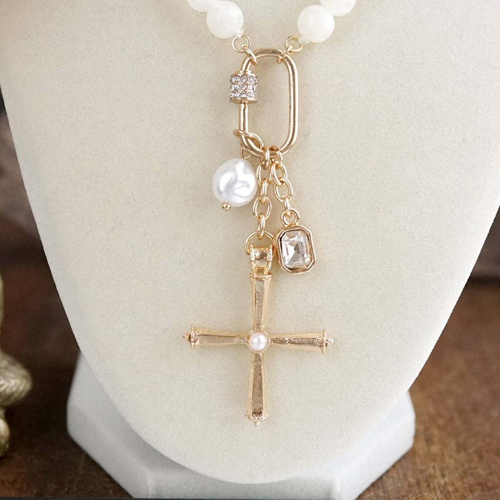 Radiant Faith – Beaded Cross Cluster Necklace