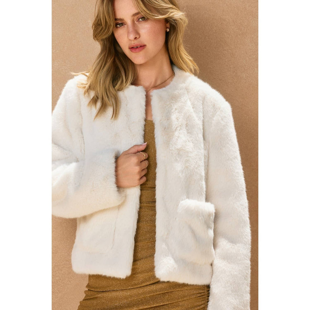 Wind Whispers Faux Fur Patch Pocket Jacket