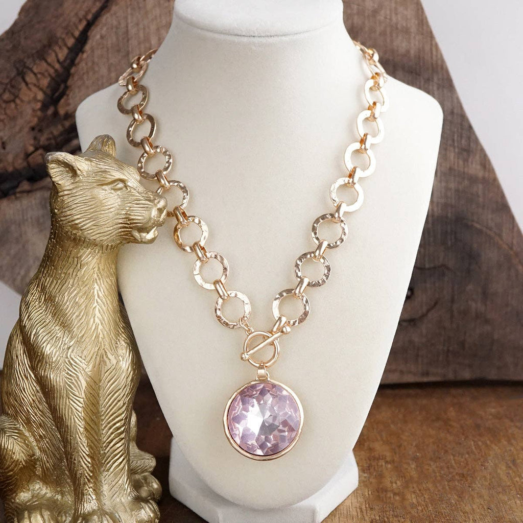 Gilded Radiance – Chunky Ring Chain Necklace with Sparkly Crystal