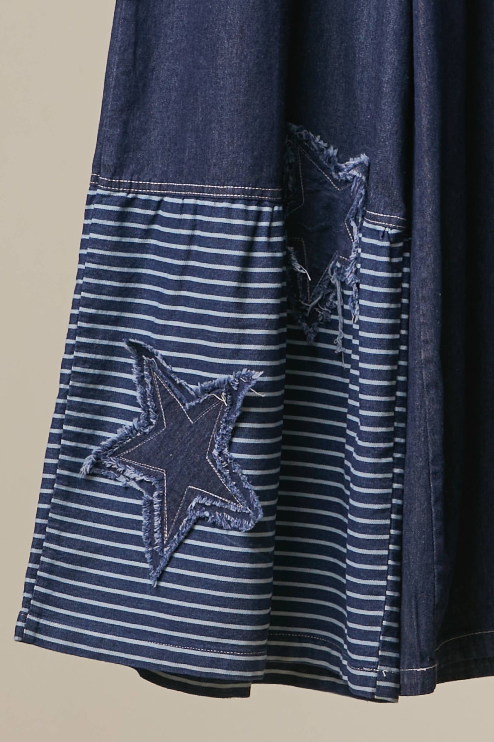 Frayed Star Patch Denim Wide Pants
