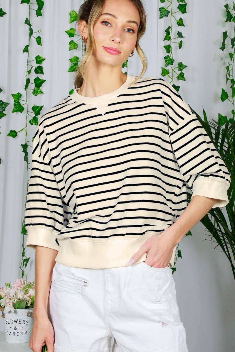 Striped Sweatshirt Terry Short Sleeve/Tessa