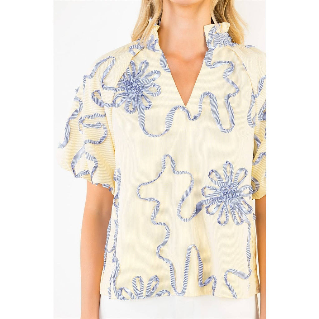 Puff Sleeve Ribbon Detailing Top