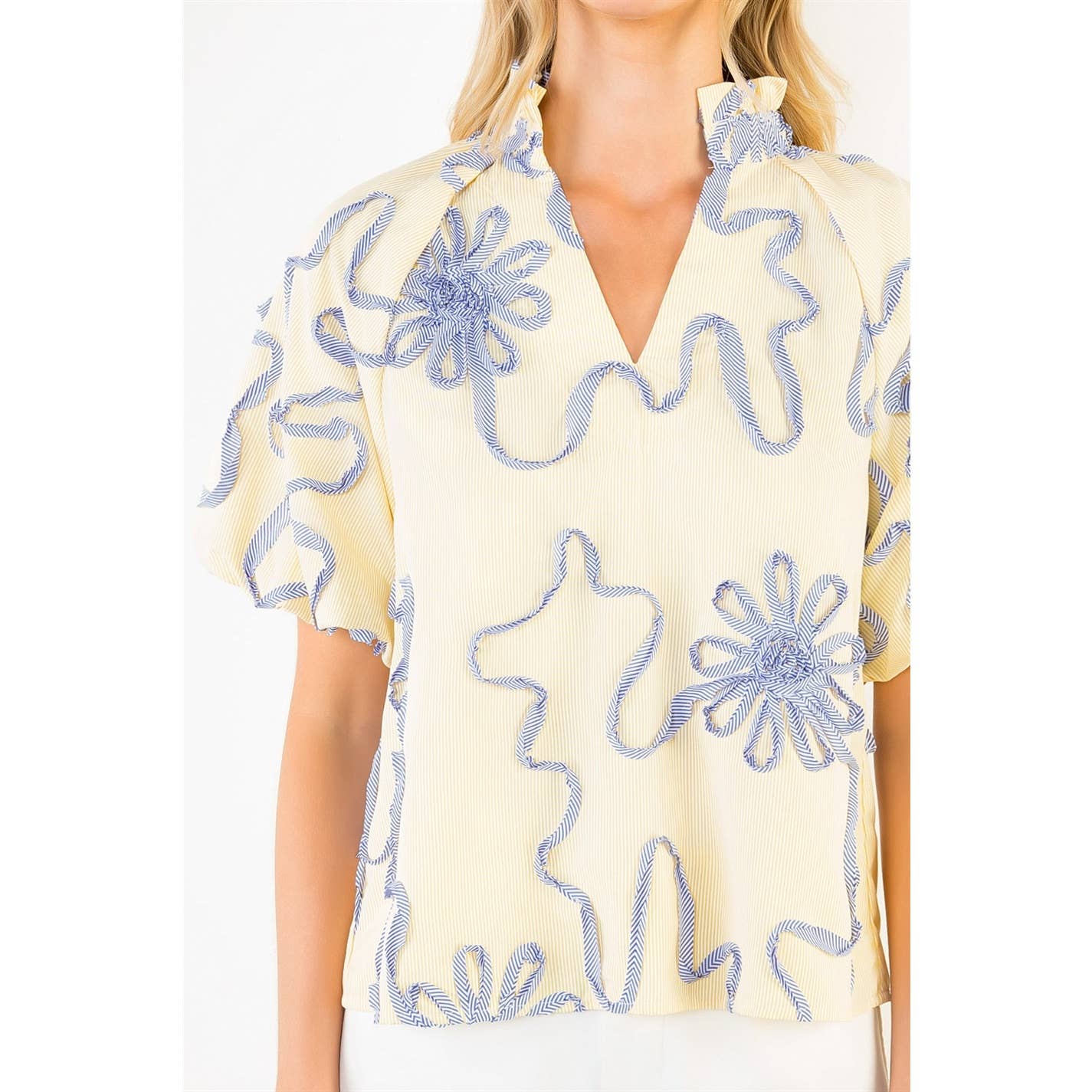 Puff Sleeve Ribbon Detailing Top