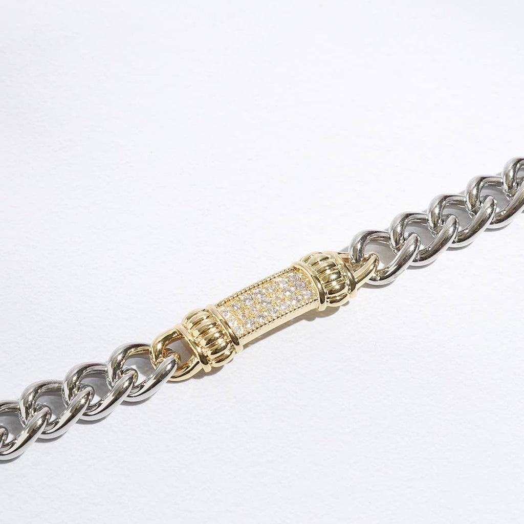 CZ Stone Paved Bar Pointed Chain Magnetic Bracelet