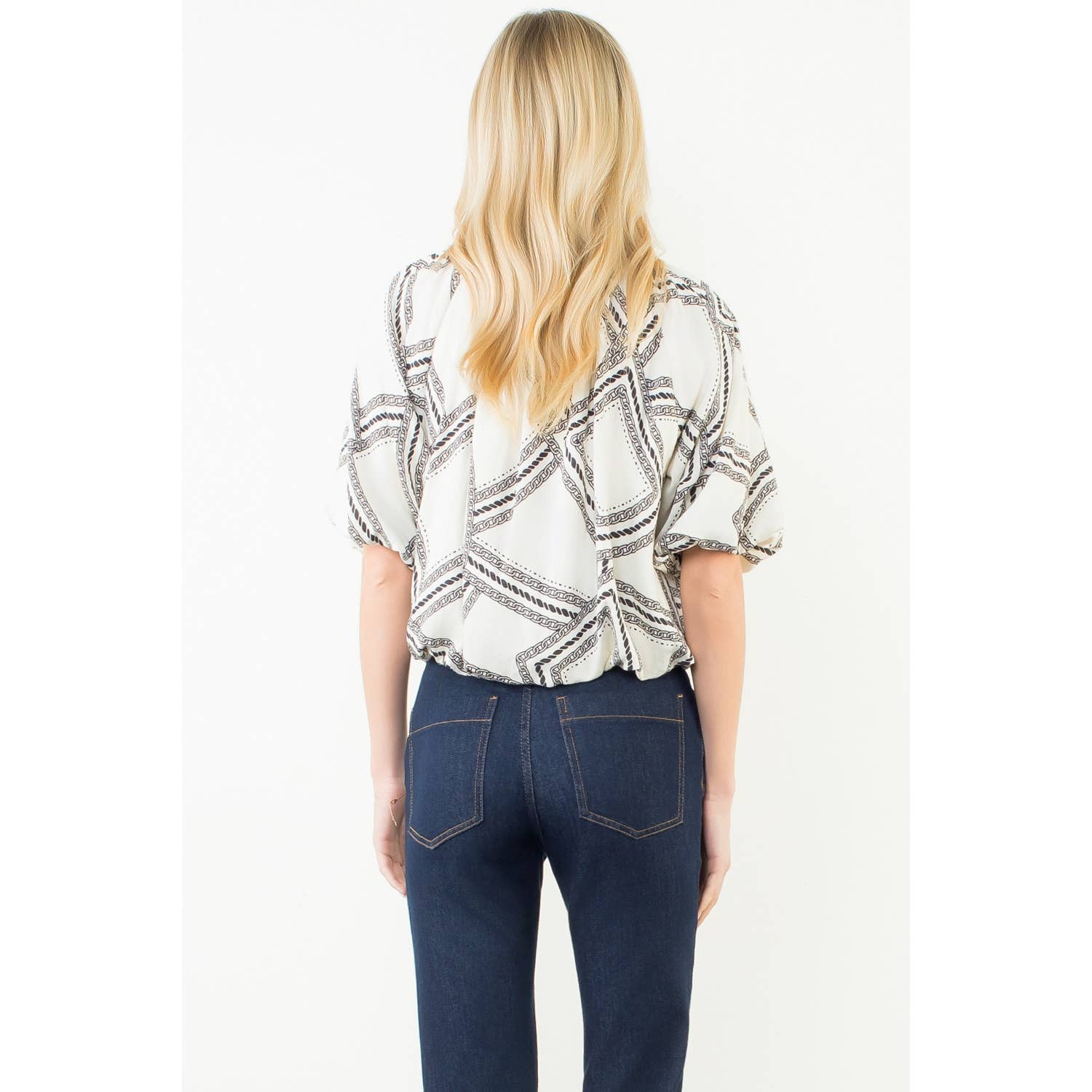 Short Sleeve Pattern Flowy Top