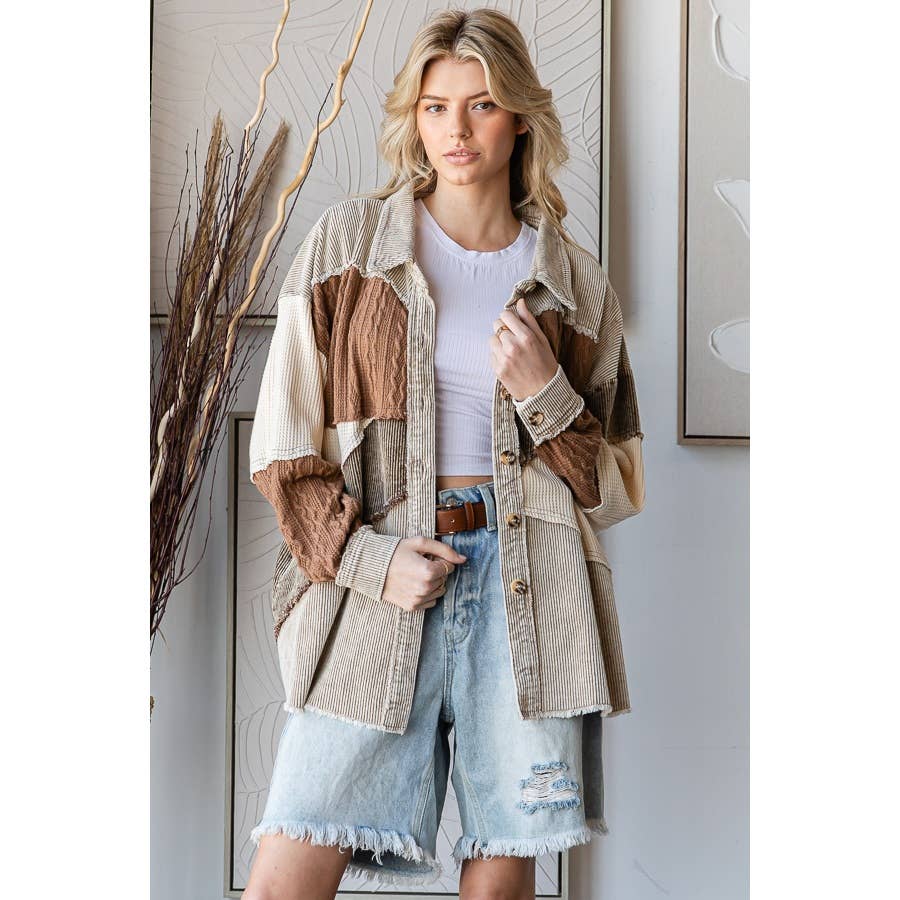 MINERAL WASHED COLORBLOCK DROP SHOULDER SHACKET