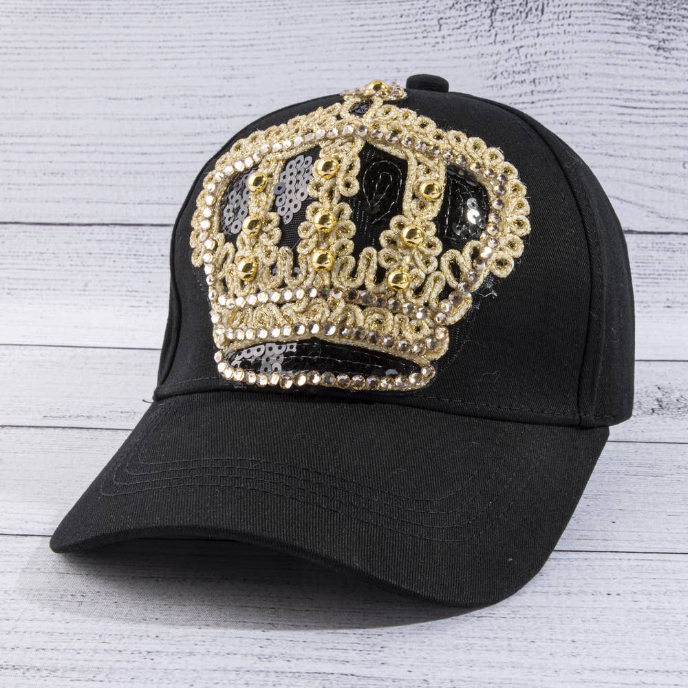 Sequin Crown Studded Cotton Baseball Cap