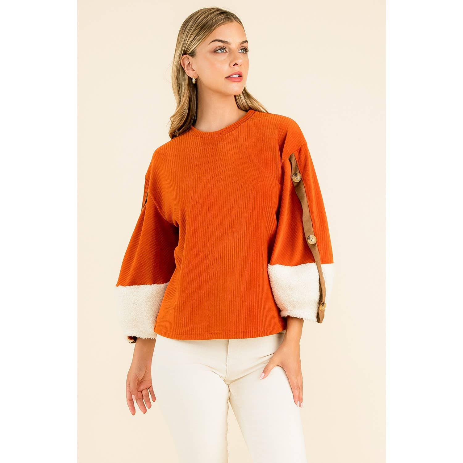 Valeria Velvet Sherpa Sleeve Top