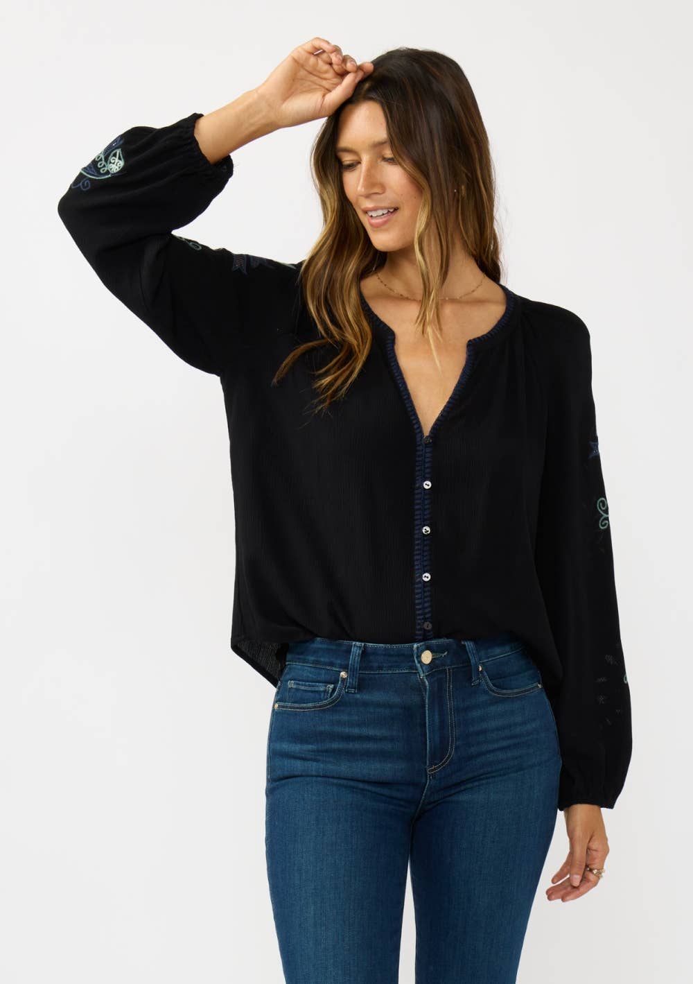 Willow Embroidered Button Down Blouse