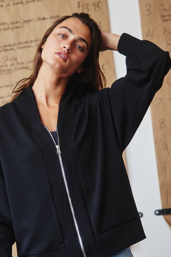 Tracey V-Neck Zip-Through Solid Soft Scuba Jacket