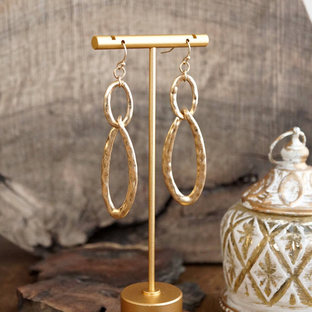 Molten Loop – Hammered Oval Link Drop Earrings