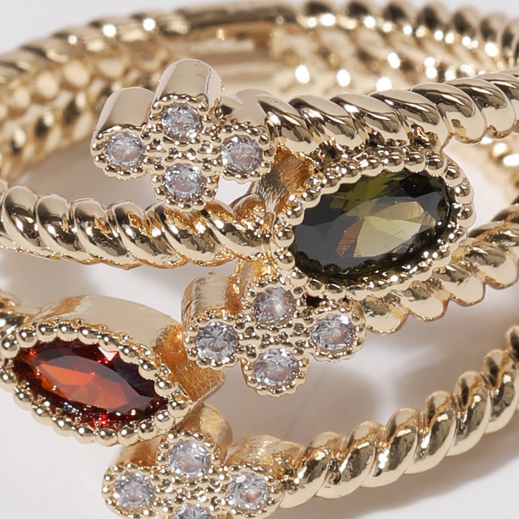 Multi Colored CZ Floral Design Gold Plated Ring