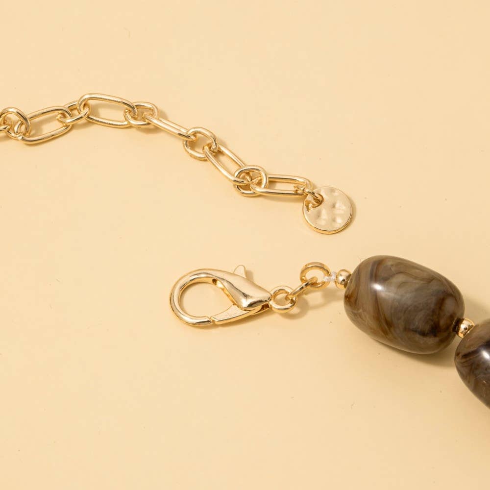 Chunk Marble Resin And Metallic Beads Necklace
