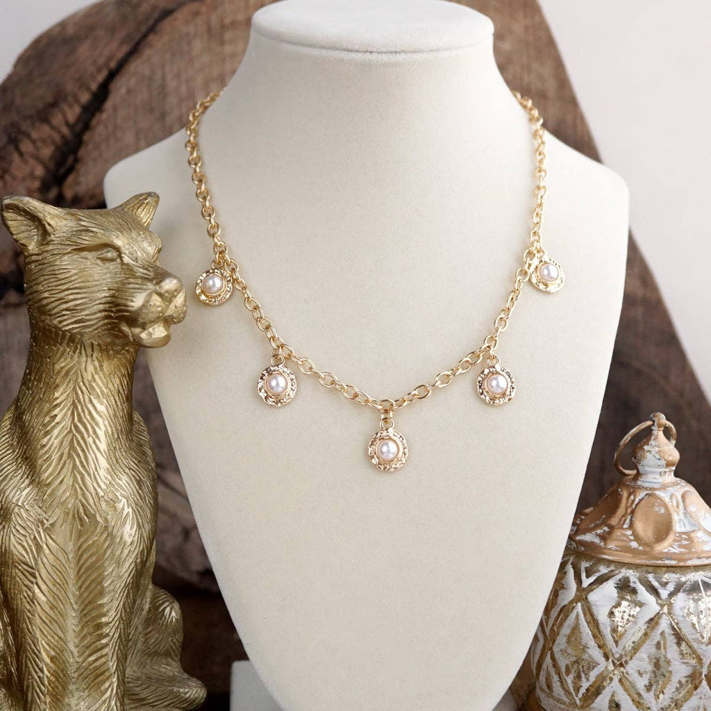 Cabochon Station Charm Necklace - Pearls Turquoise - Petite Glow