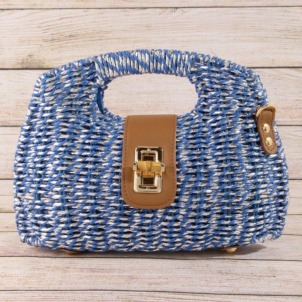 Two Tone Straw Woven Handbag