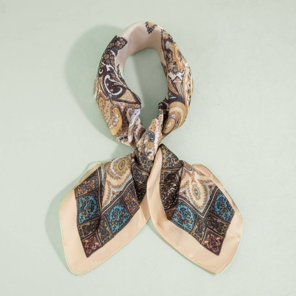 Ornate Paisley Border Print Square Scarf