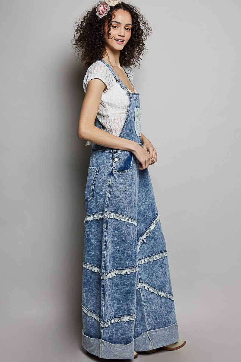 Casual Straight Leg Lace Trim Adjustable Strap Overalls