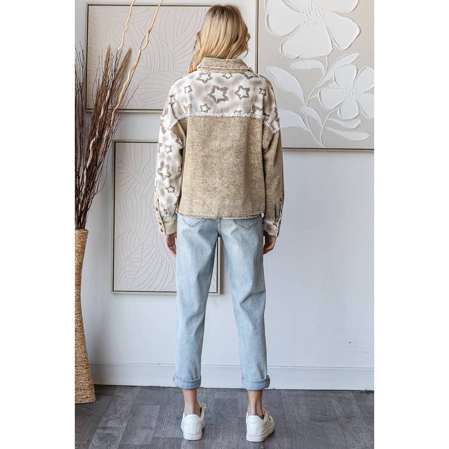 WASHED STAR PRINT CORDUROY MIX JACKET