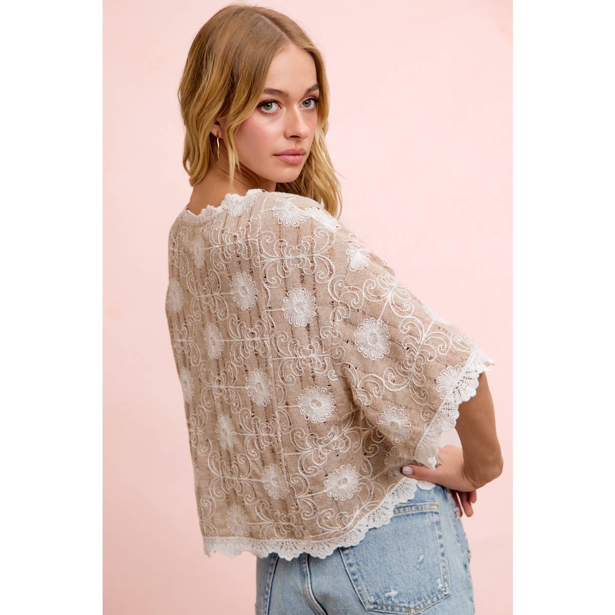 Flower Embroidery and Lace Boho Casual Short Sleeve Top