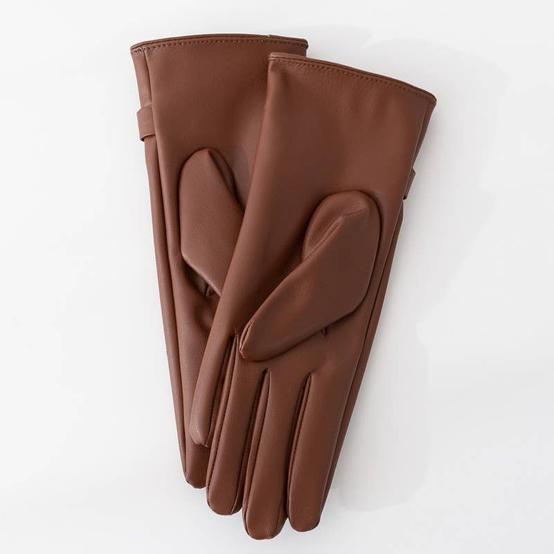 Faux Leather Gloves with Gold Buckle Detail