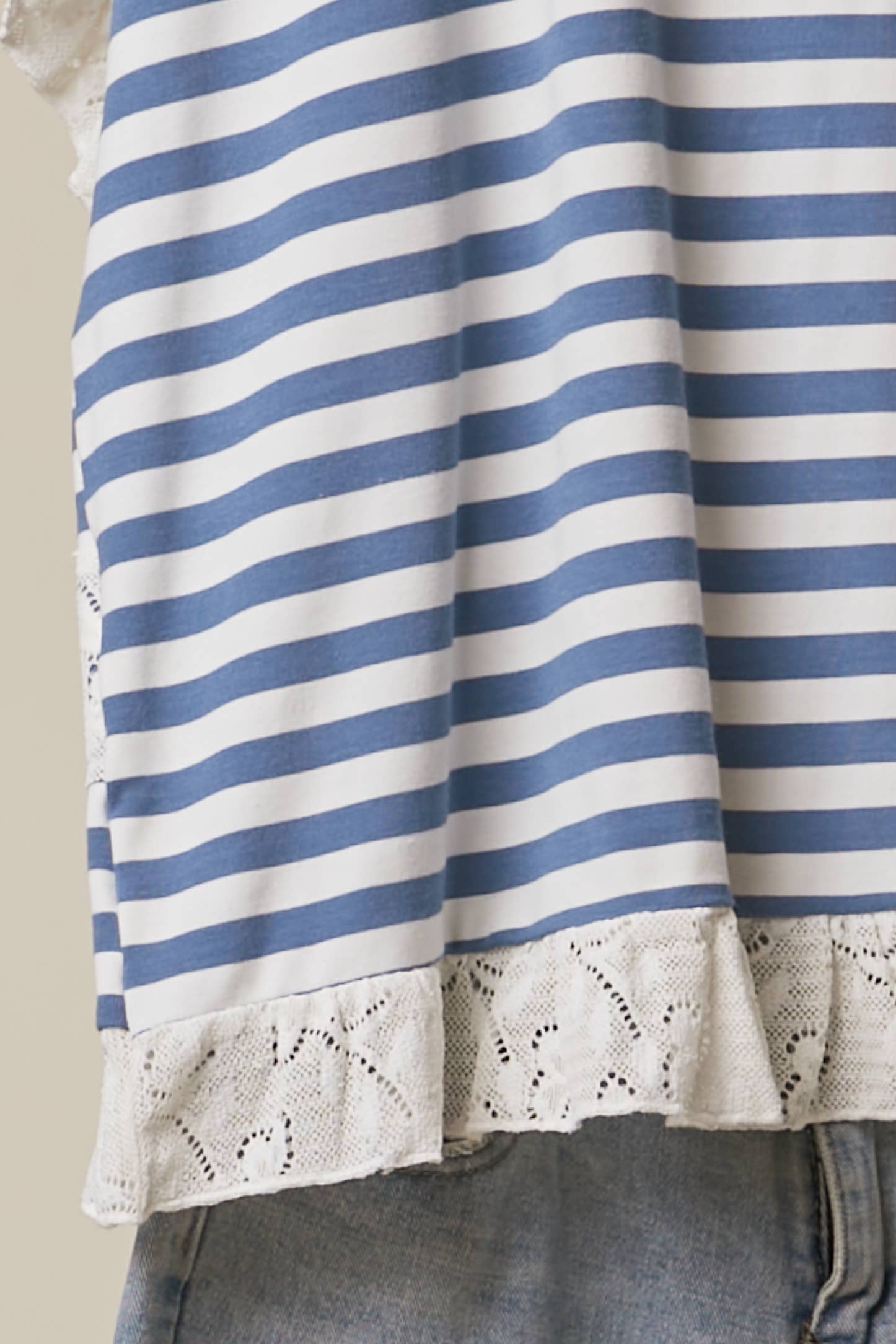 Striped Lace Trim Relaxed Top