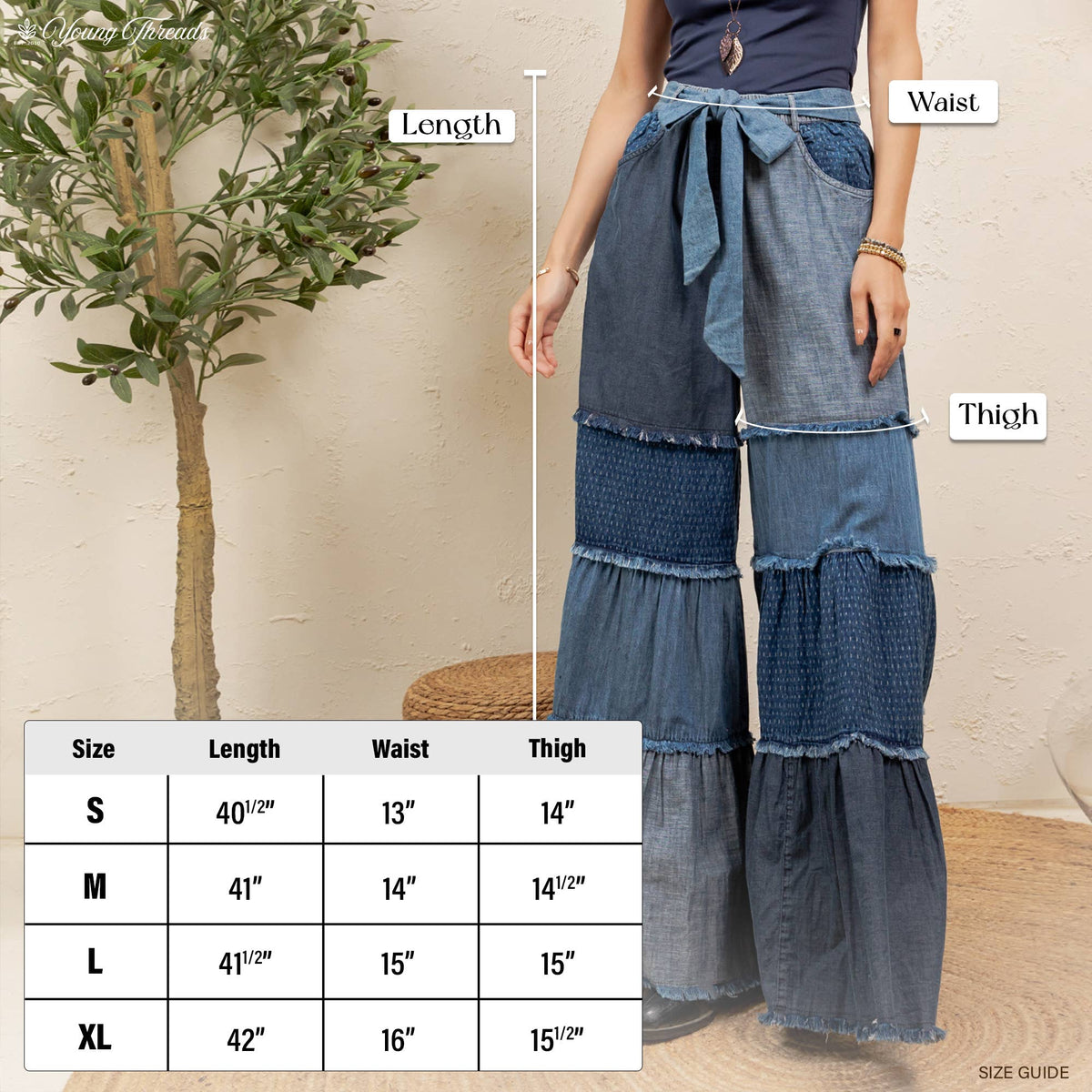 Patchwork Tiered Denim Flare Pants