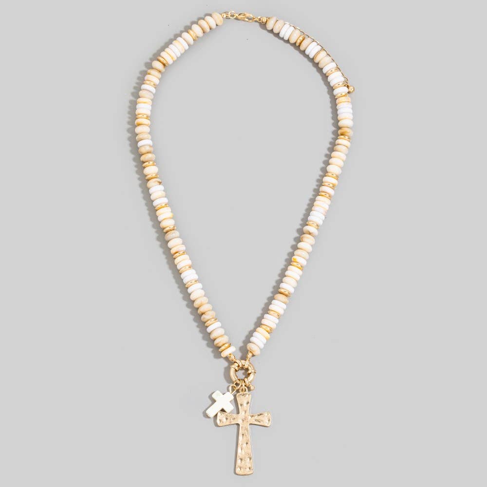 Acrylic Disc Beaded Double Cross Pendant Necklace