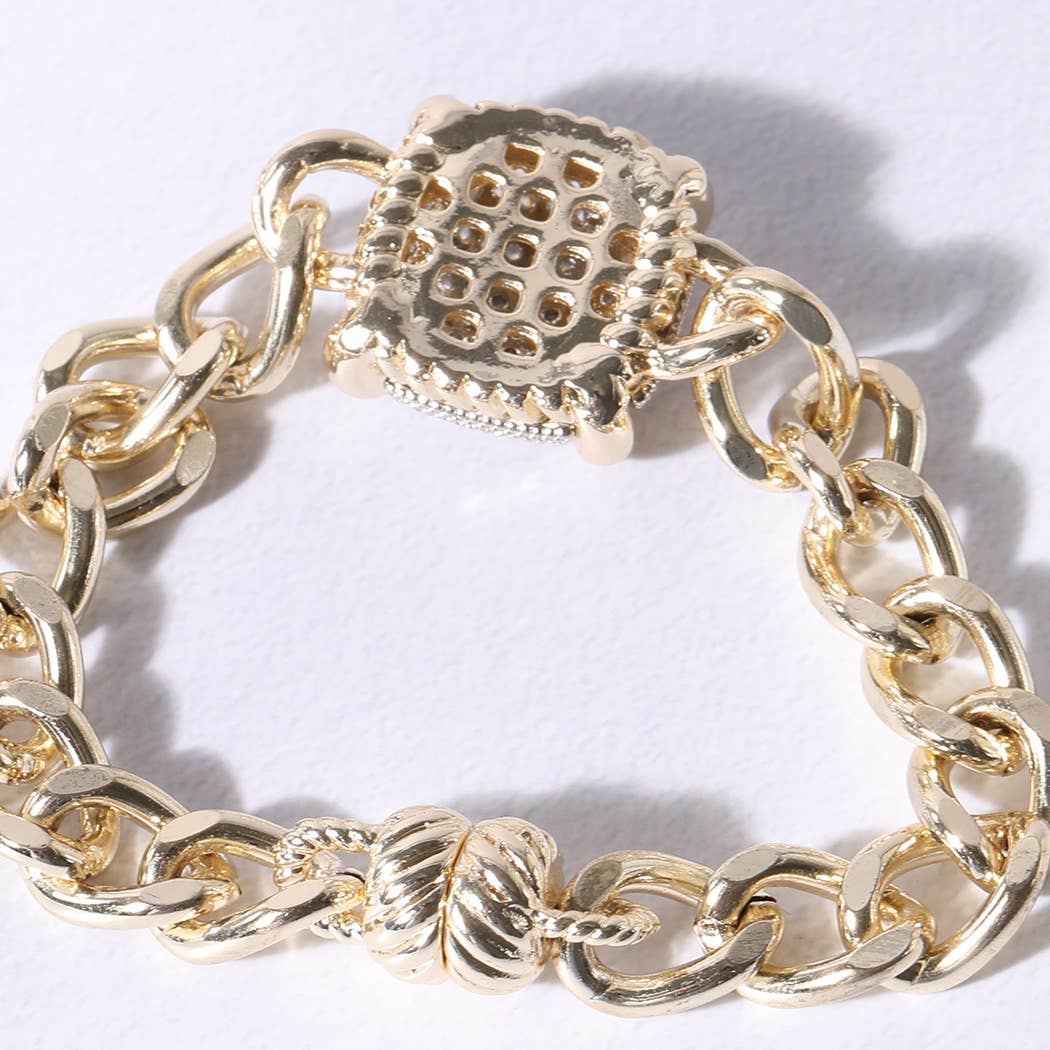 Gold CZ Stone Square Chain Magnetic Bracelet
