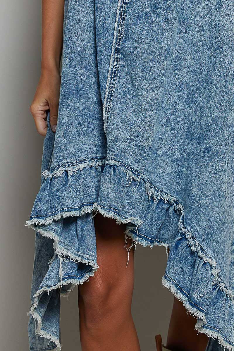Casual Crochet Patch Sleeveless Denim Dress