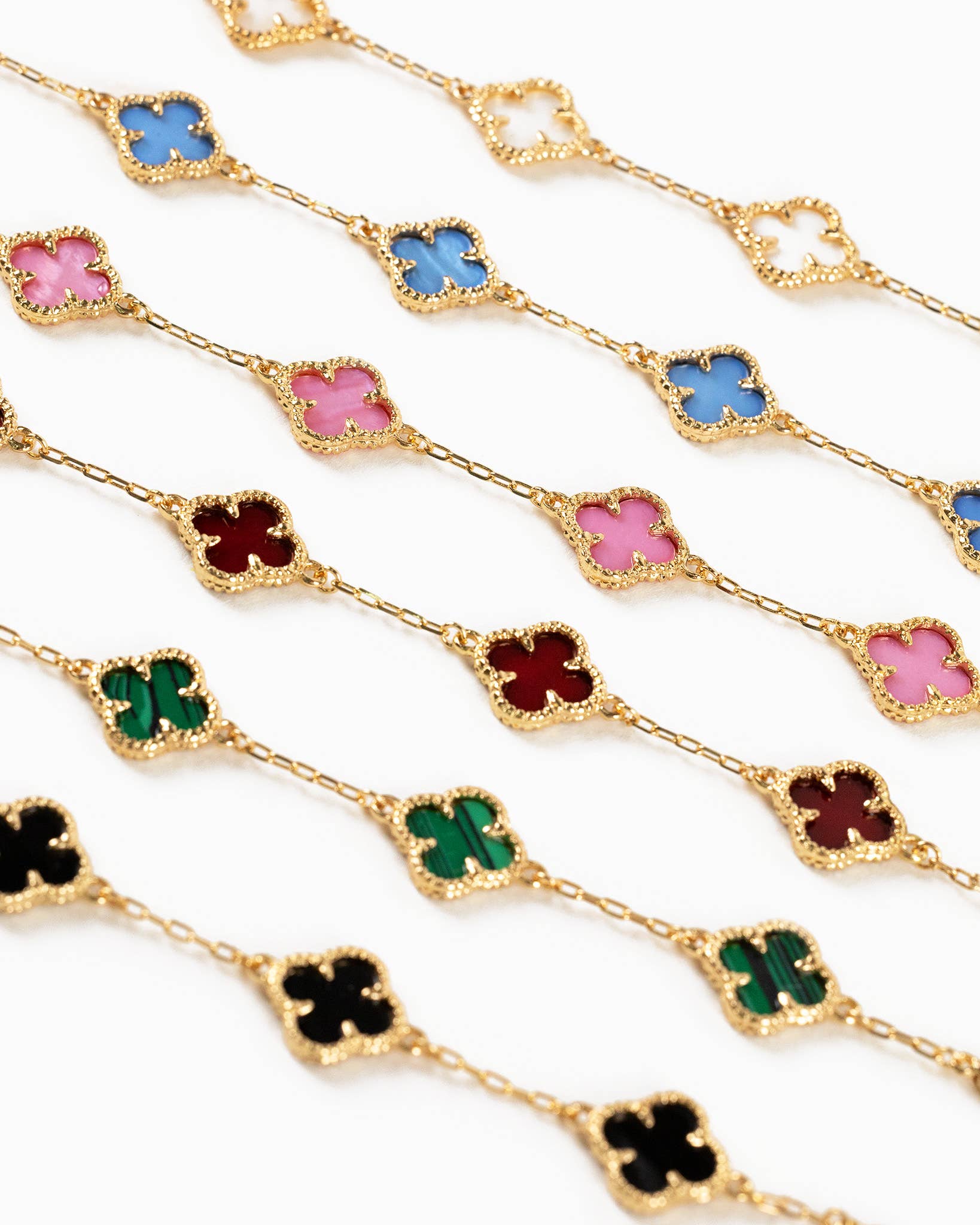 Double Sided Pearl Clover Chain Bracelet