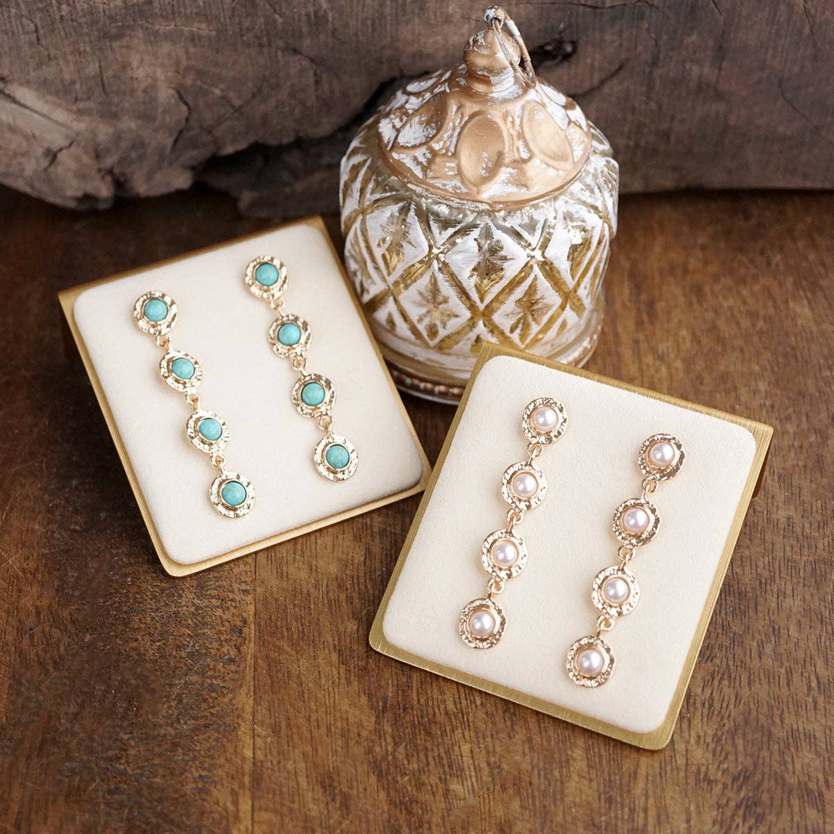 Pearl Turquoise Gold Drop Earrings – Petite Glow