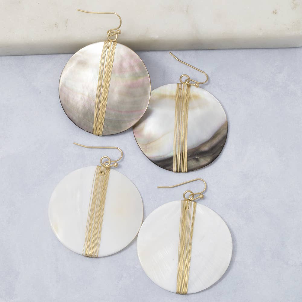 Large Round Shell Disc Drop Earrings