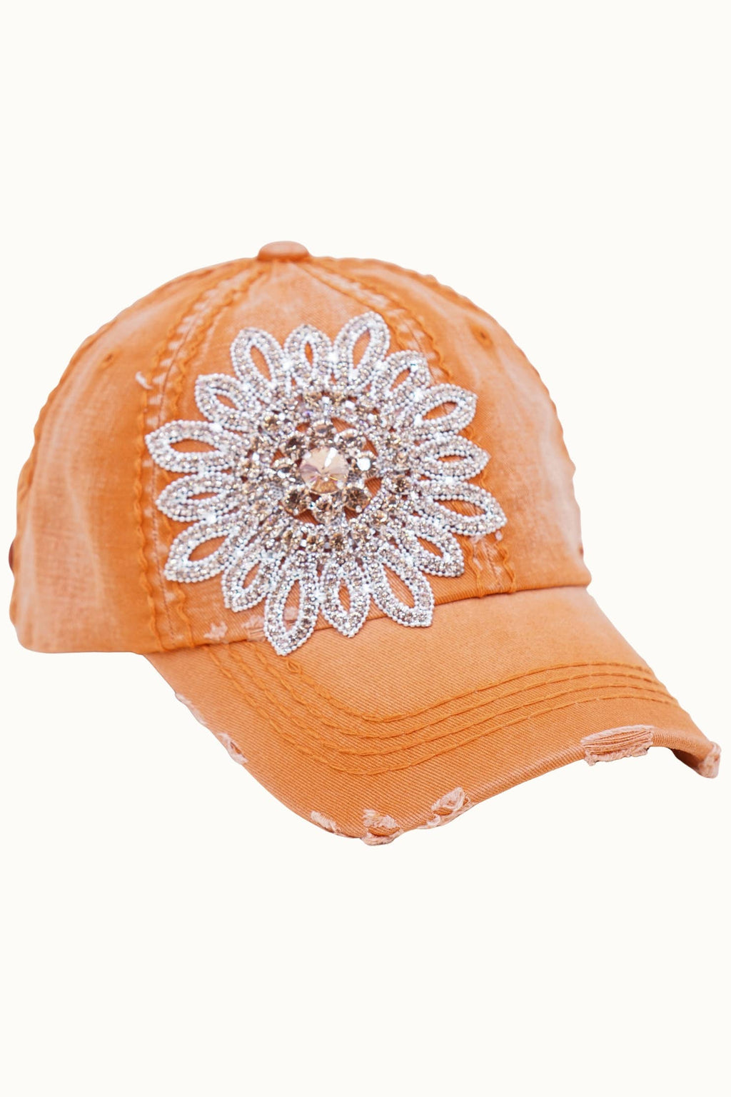 Sunflower Bejeweled Glitz Distressed Cap, Adjustable