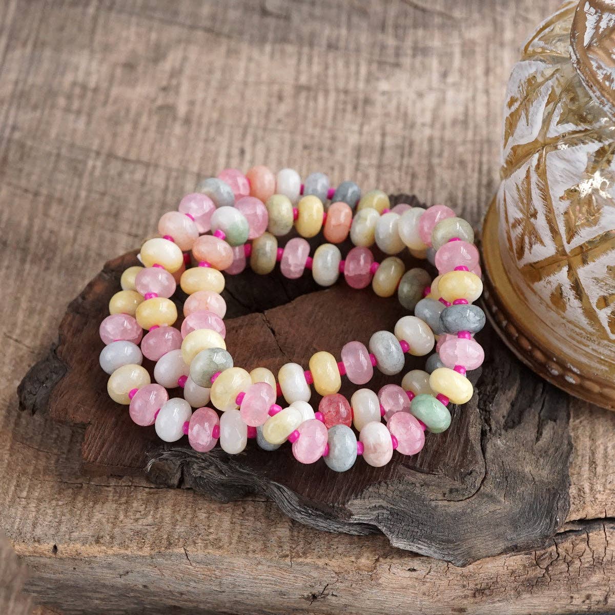 Sunlit Drift – Crackle Glass Rondelle Bracelet Set