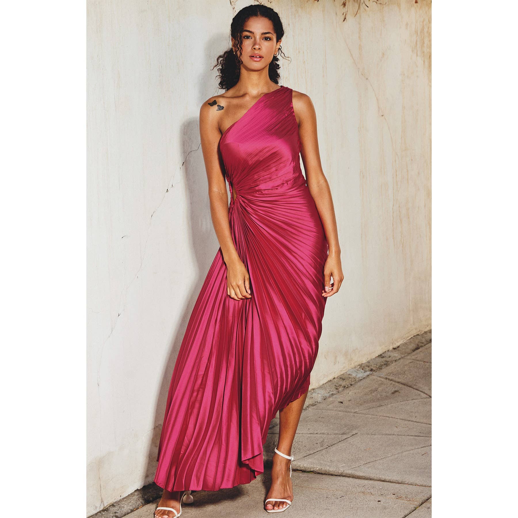 Olympia Asymmetric Pleated Silk Dress