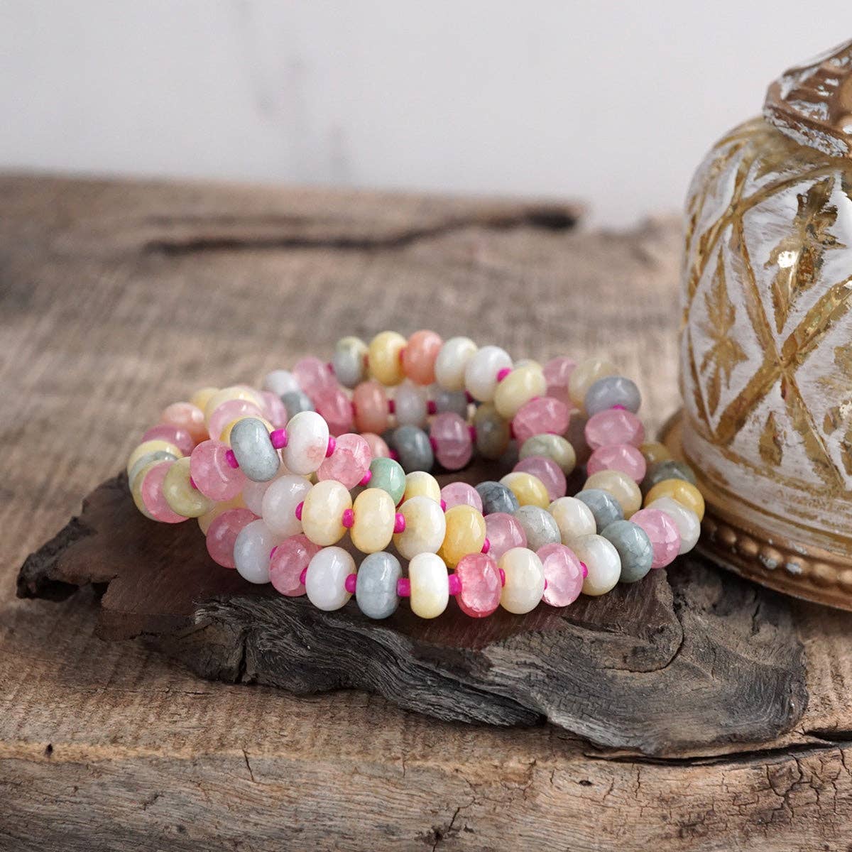 Sunlit Drift – Crackle Glass Rondelle Bracelet Set