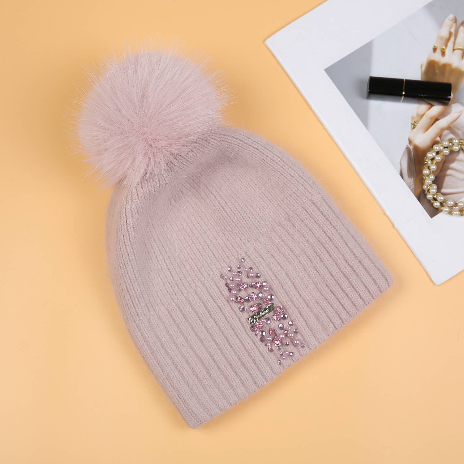 Decorative Perlies Accent Pompom Hat SD120