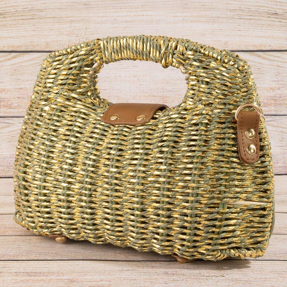 Two Tone Straw Woven Handbag