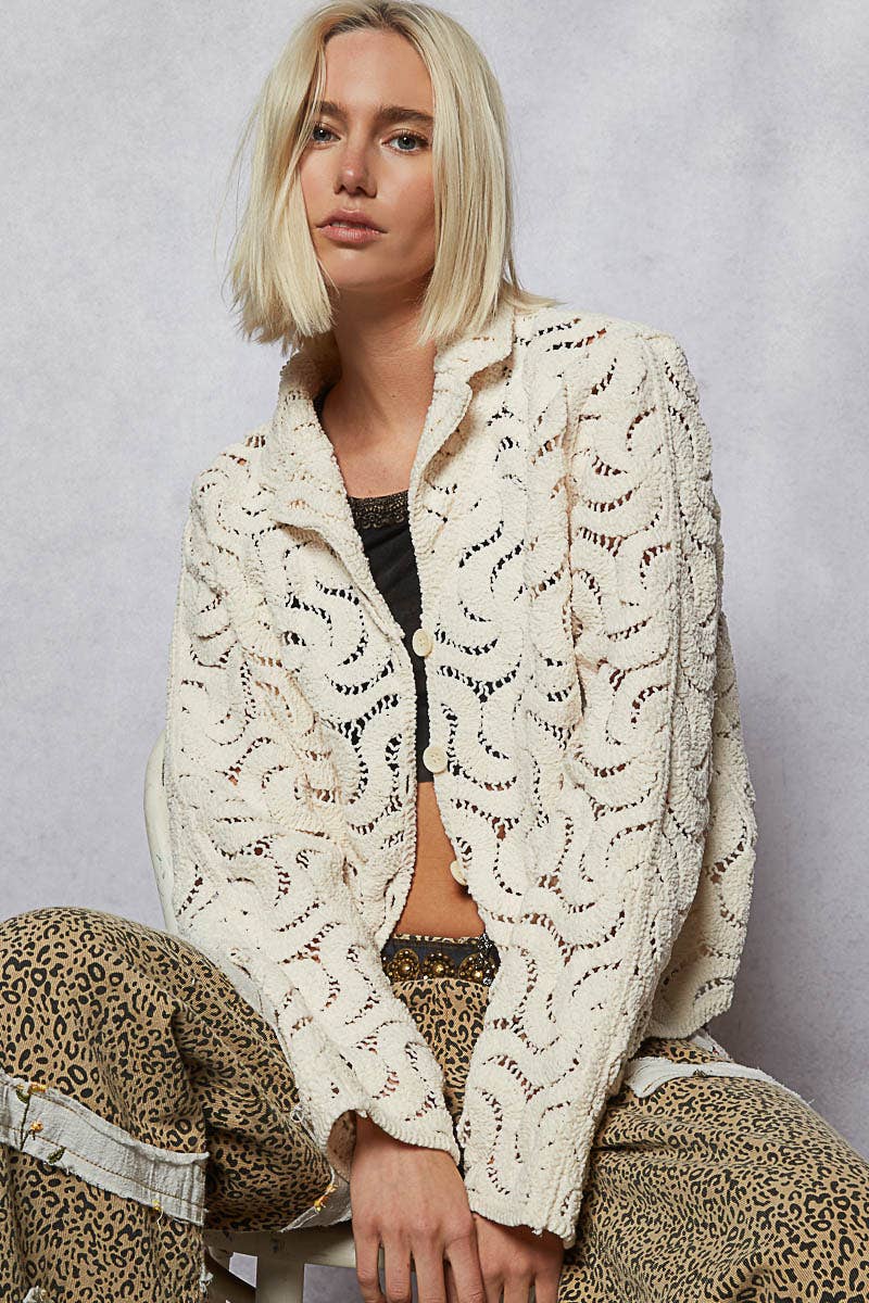 POL Long sleeve crochet knit chenille jacket