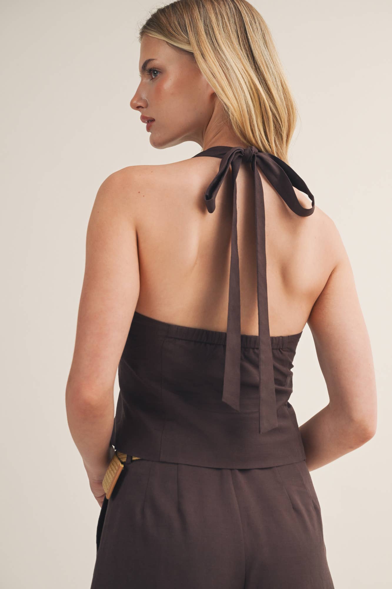 V-Neck Button Front Halter Vest