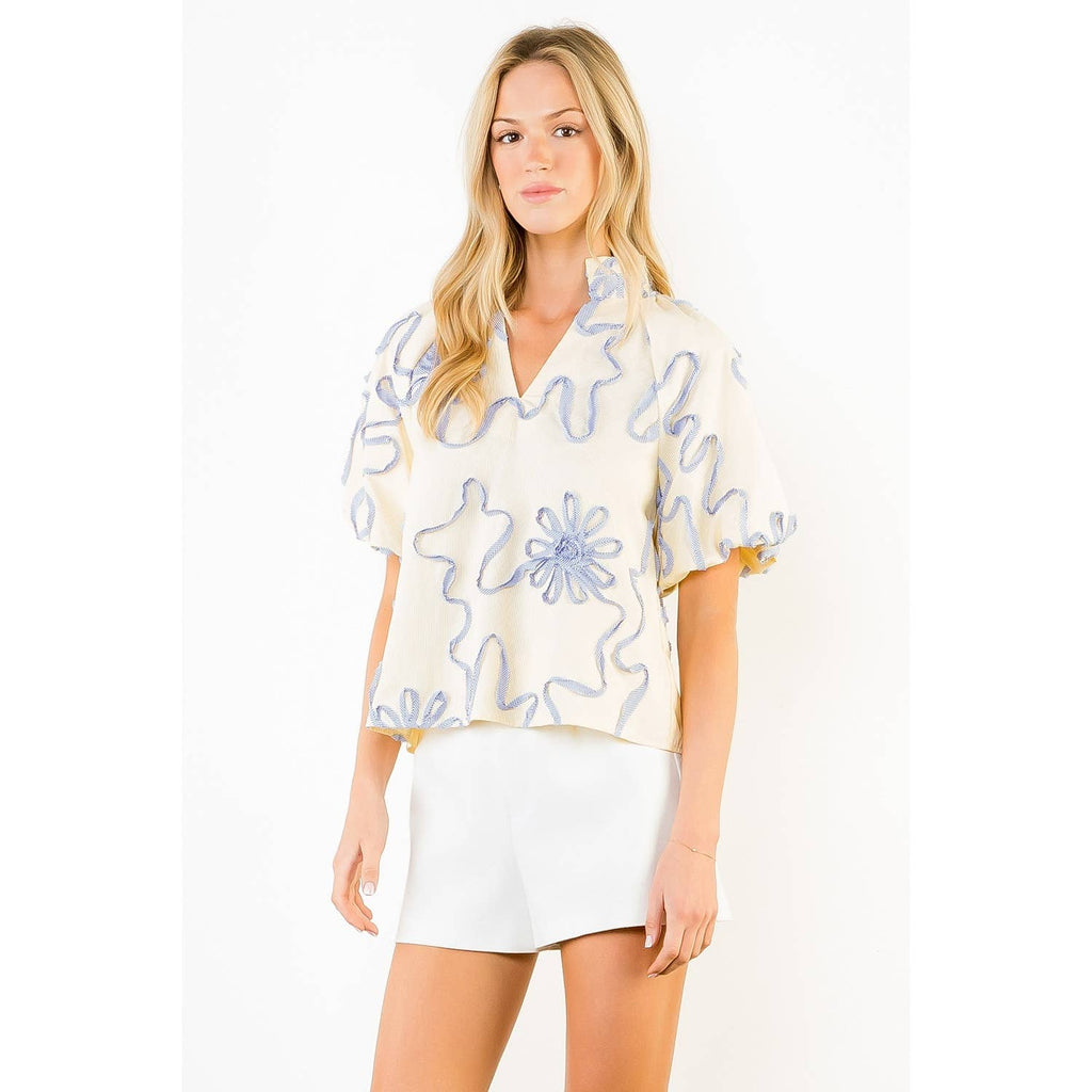 Puff Sleeve Ribbon Detailing Top