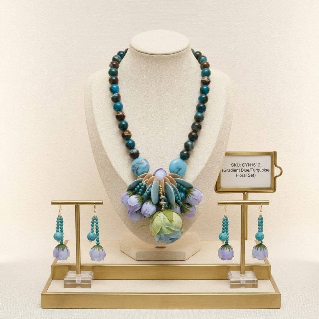 Turquoise Floral Garden Statement Bib Necklace